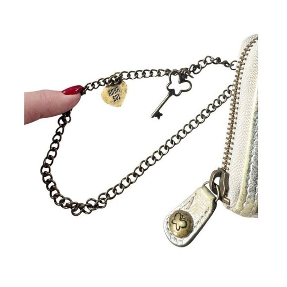 Anna Sui Silver Floral Long Wallet with Accent Chain and Gold Butterfly Emblem - Picture 9 of 9